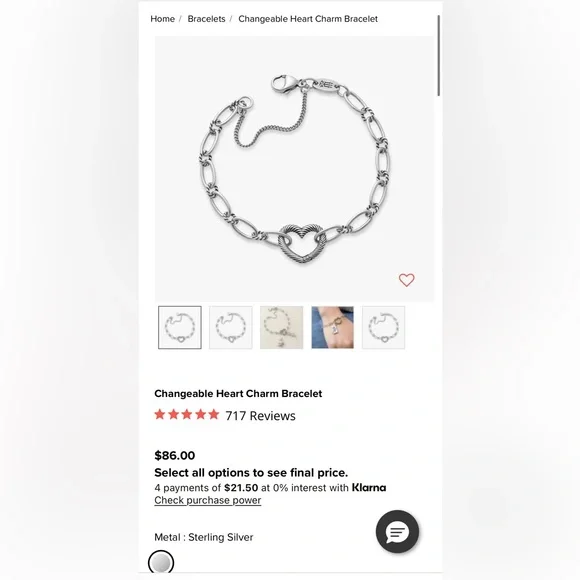 James Avery Changeable Heart Charm Bracelet - Picture 1 of 6